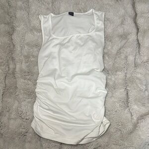 White Sleeveless Ruched Tank Top